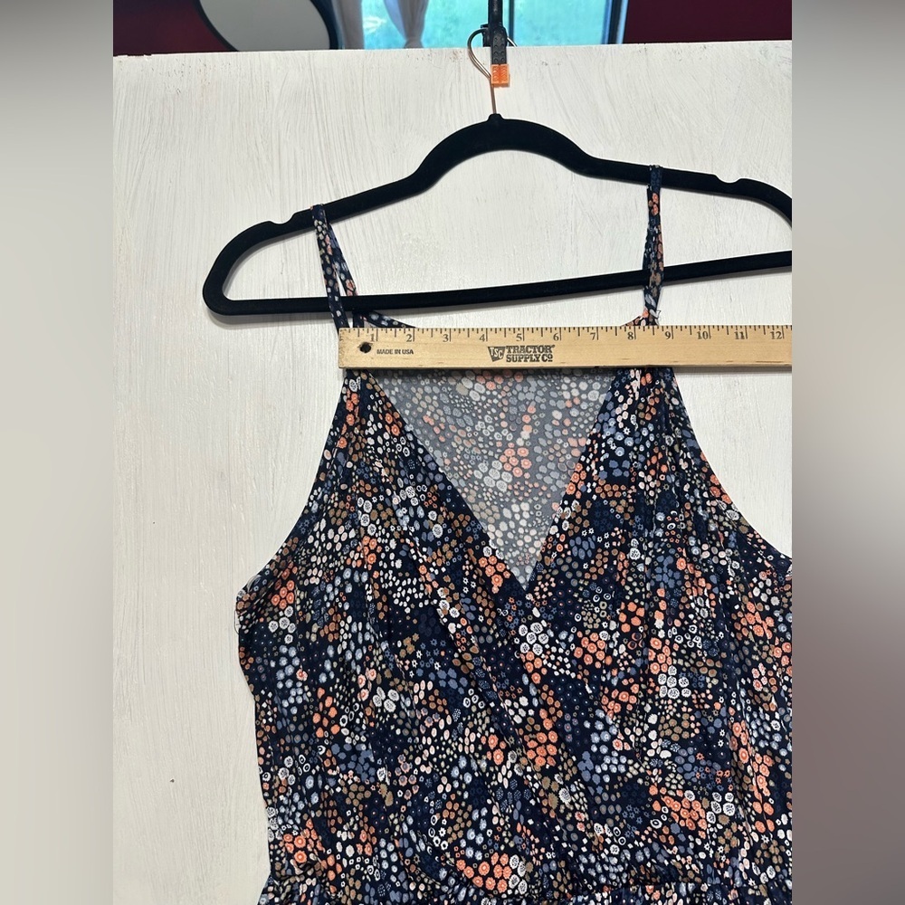 Olivia Grey Sleeveless Wide-Leg Jumpsuit L Navy Multi Dot Print V-Neck - Picture 9 of 11